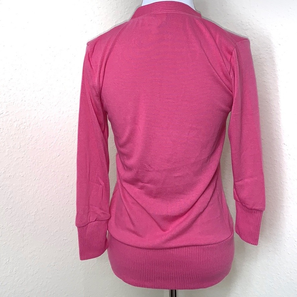 Fuchsia 3/4 Sleeve Snap Up Spring Summer Cardigan - Picture 7 of 7
